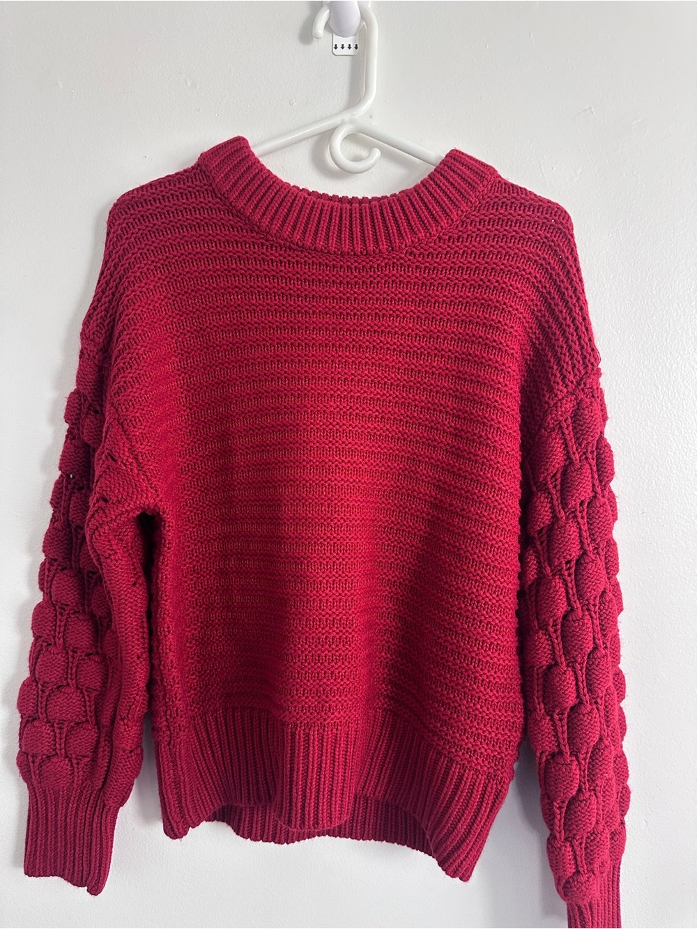 Elodie Raspberry Red Cable-Textured Crewneck Sweater - Picture 2 of 3